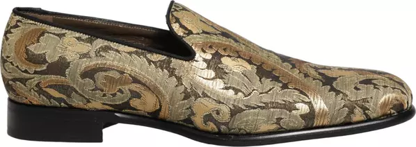 Gold Brocade Slip On Men Dress Loafers Shoes