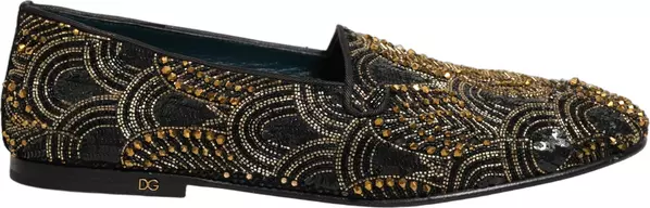 Black Gold Embellished Dress Loafers Shoes