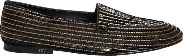Black Gold Sequined Men Dress Loafers Shoes