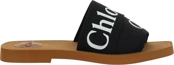 Black Cotton Flat Sandals
