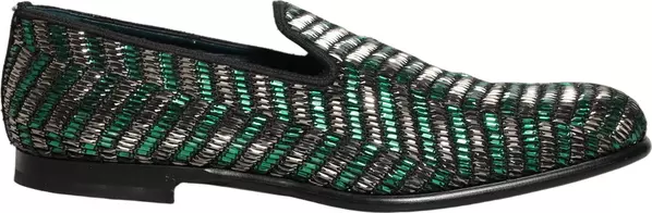 Silver Green Embellished Dress Loafers Shoes