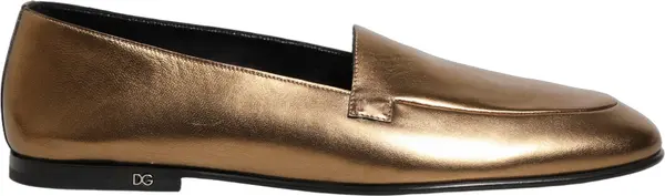 Gold Leather DG Logo Slip On Men Loafers Shoes