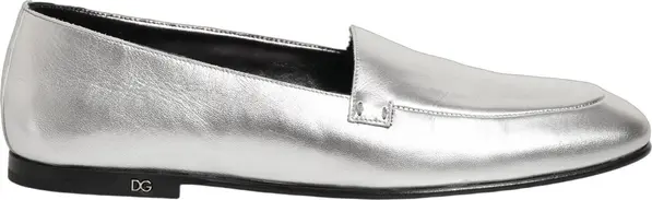 Silver Leather DG Logo Slip On Loafers Shoes