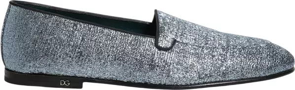 Blue Glitter Lurex DG Logo Dress Loafers Shoes