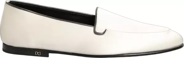 White Satin Logo Slip On Flats Loafers Shoes