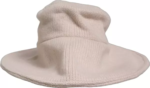 Women Beige Wool Knit Wide Brim Bucket Capello Hat