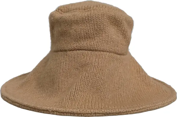 Women Brown Cotton Knit WideBrim Bucket Capello Hat