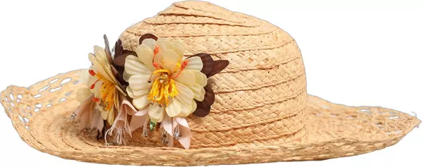 Women Beige Wide Brim Floral Bucket Capello Hat
