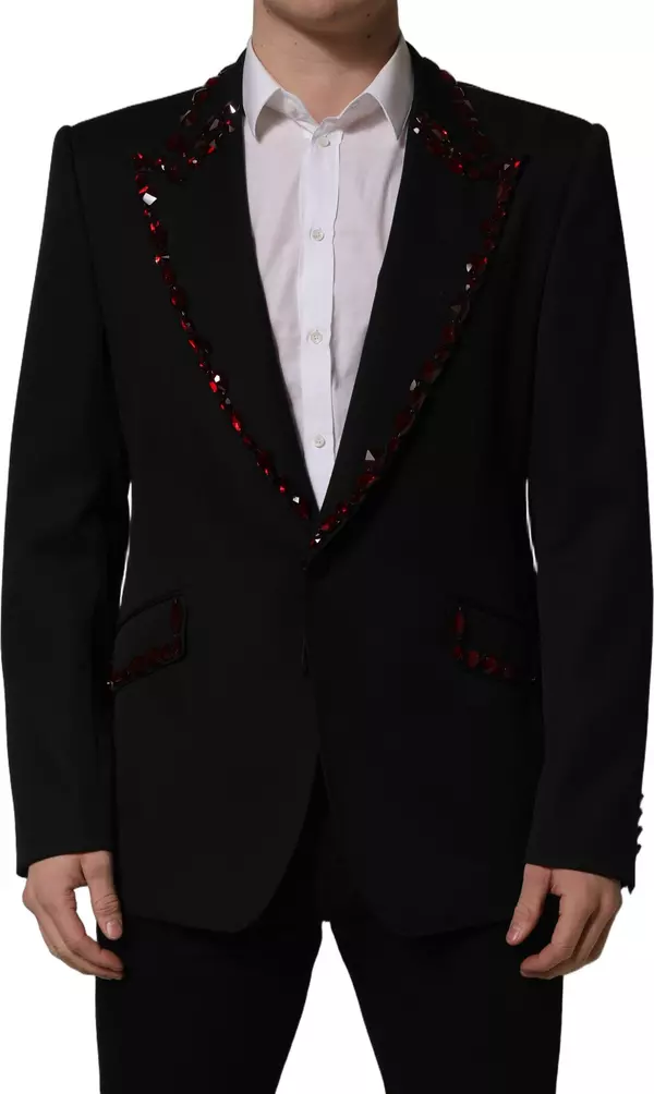 Black Crystal Embellished Coat Blazer Jacket