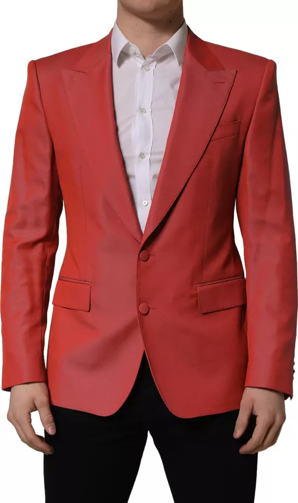 Red Wool Single Breasted Men Blazer Jacket
