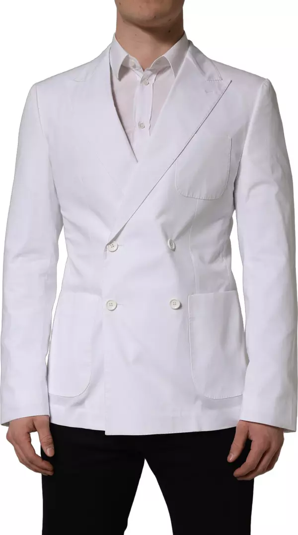 White Cotton Double Breasted Blazer Jacket