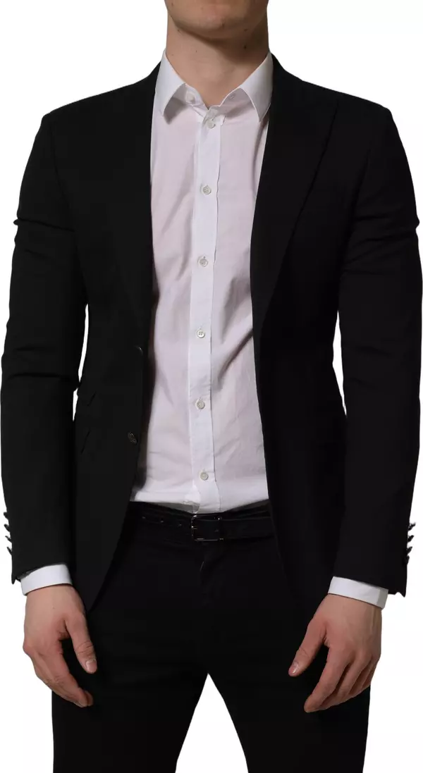 Black Polyester Single Breasted Blazer Jacket