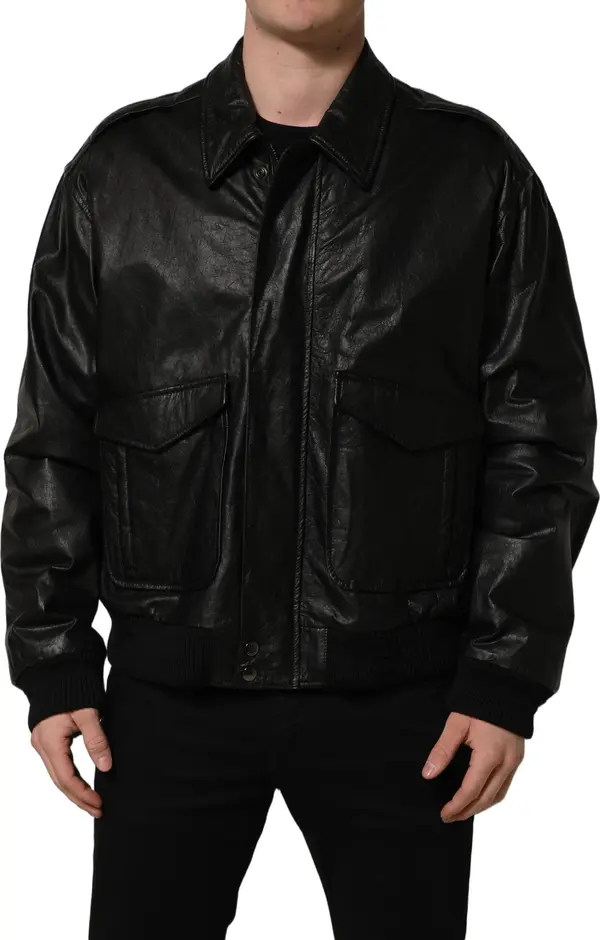 Black Leather Full Zip Men Biker Jacket