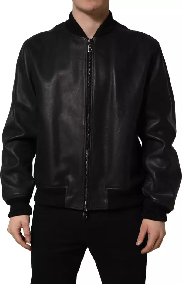 Black Leather Full Zip Men Biker Jacket