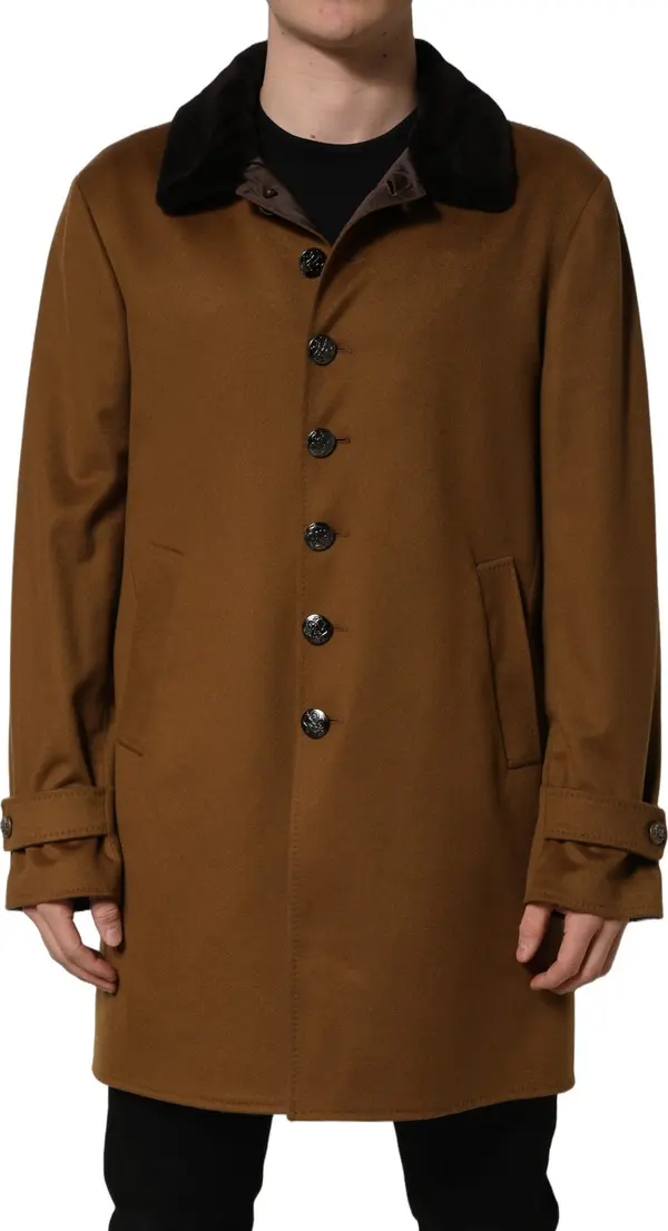 Brown Cashmere Mink Fur Men Overcoat Jacket
