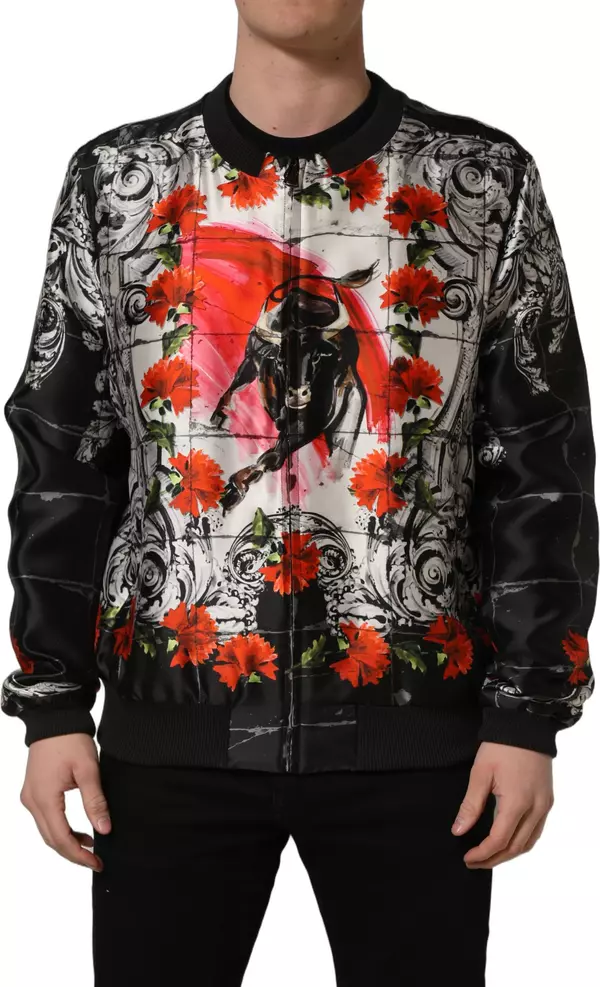 Multicolor Majolica Bull Print Bomber Jacket
