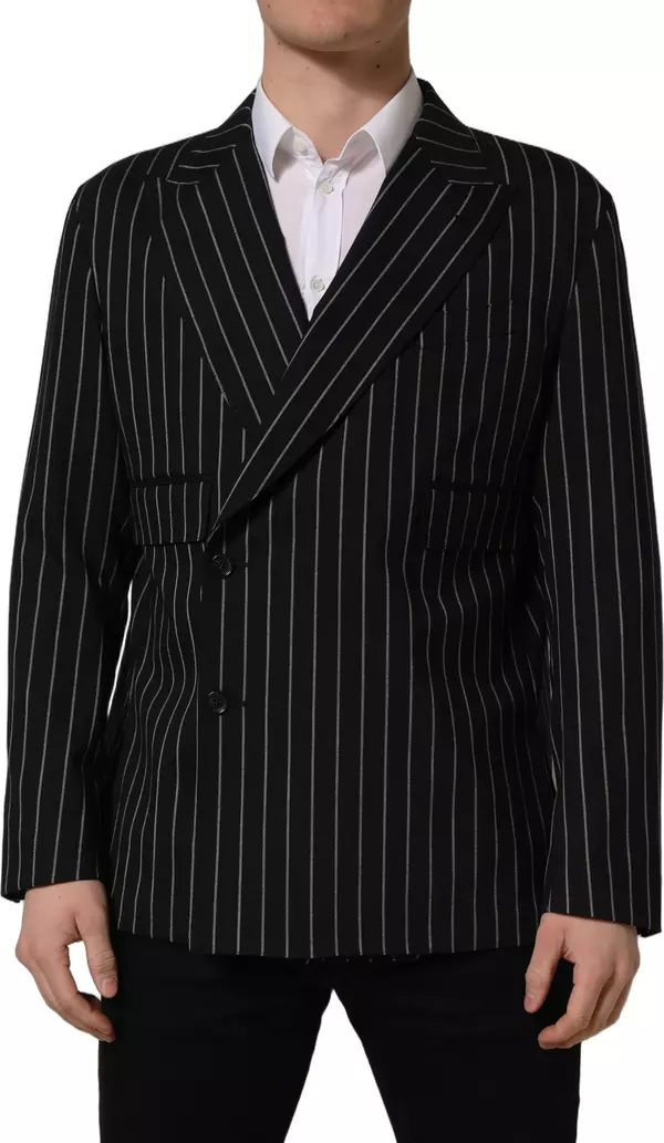 Black Stripes Wool Double Breasted Jacket