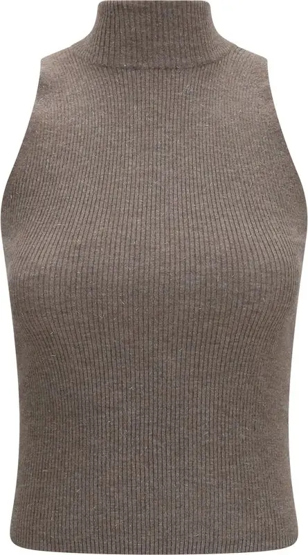 Brown Cashmere Sleeveles Sweater