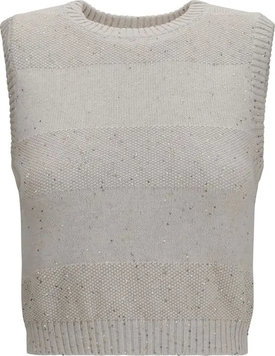 Beige Cotton Sleeveles Sweater