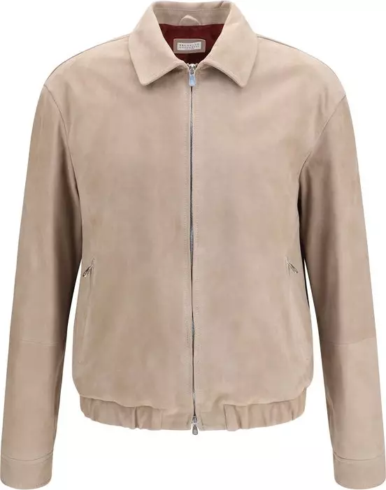 Beige Calf Leather Bos Taurus Leather Jacket