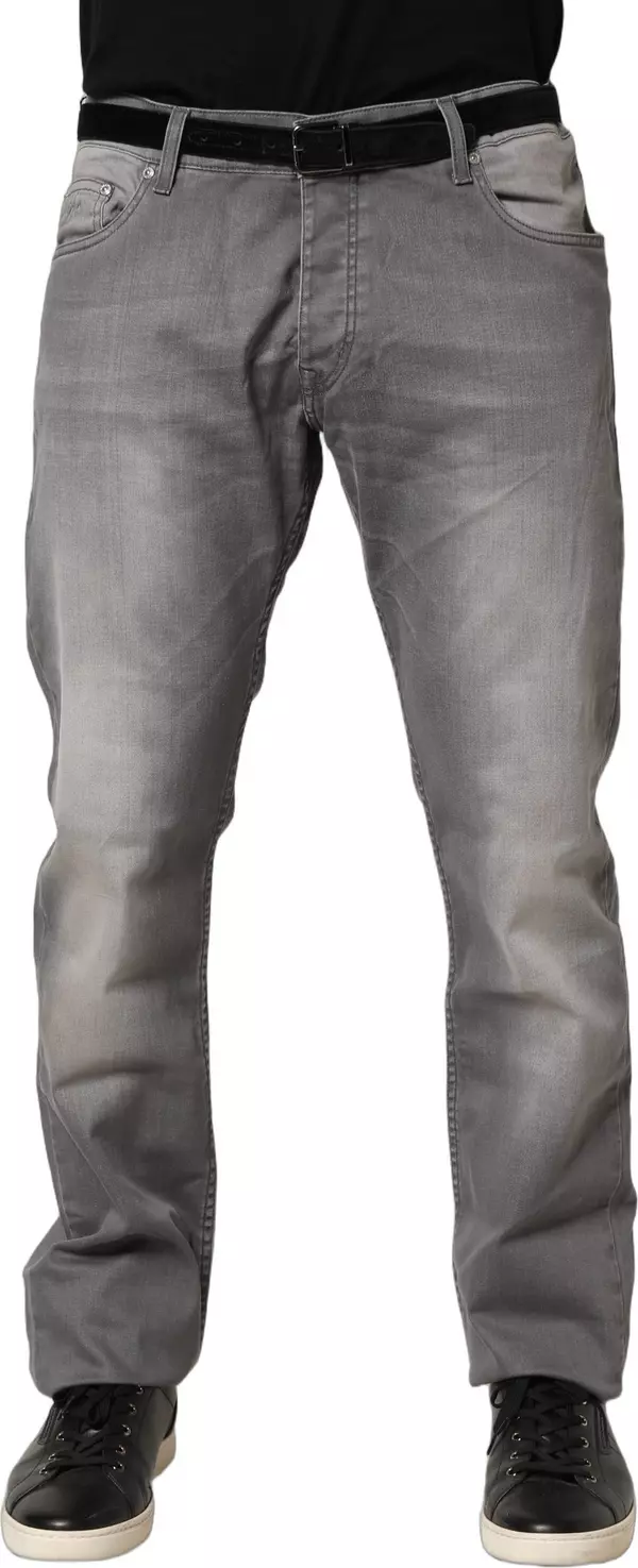 Gray Washed Mid Waist Straight Men Denim Trouser Jeans