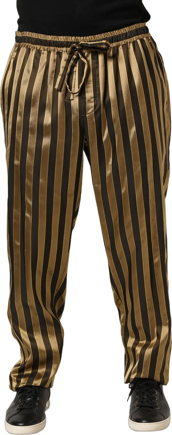 Gold Black Stripes Satin Tapered Leg Pants