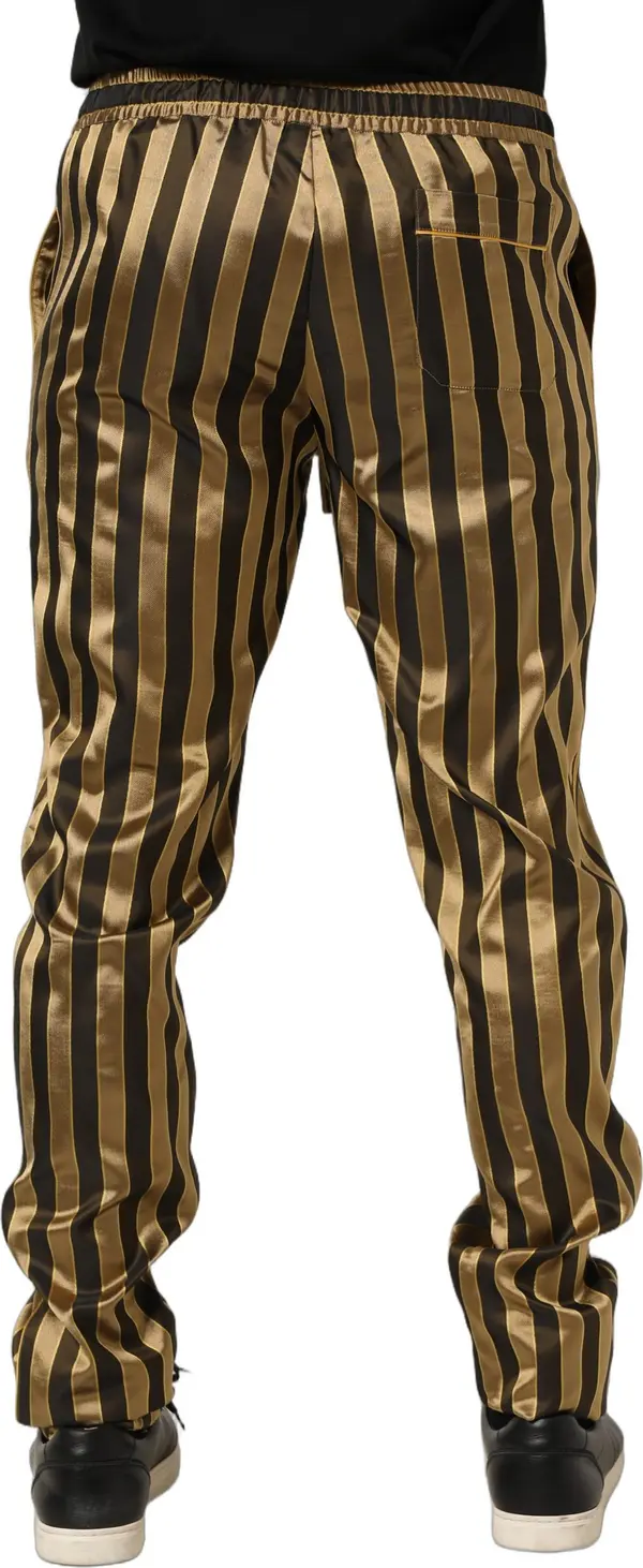 Gold Black Stripes Satin Tapered Leg Men Pants