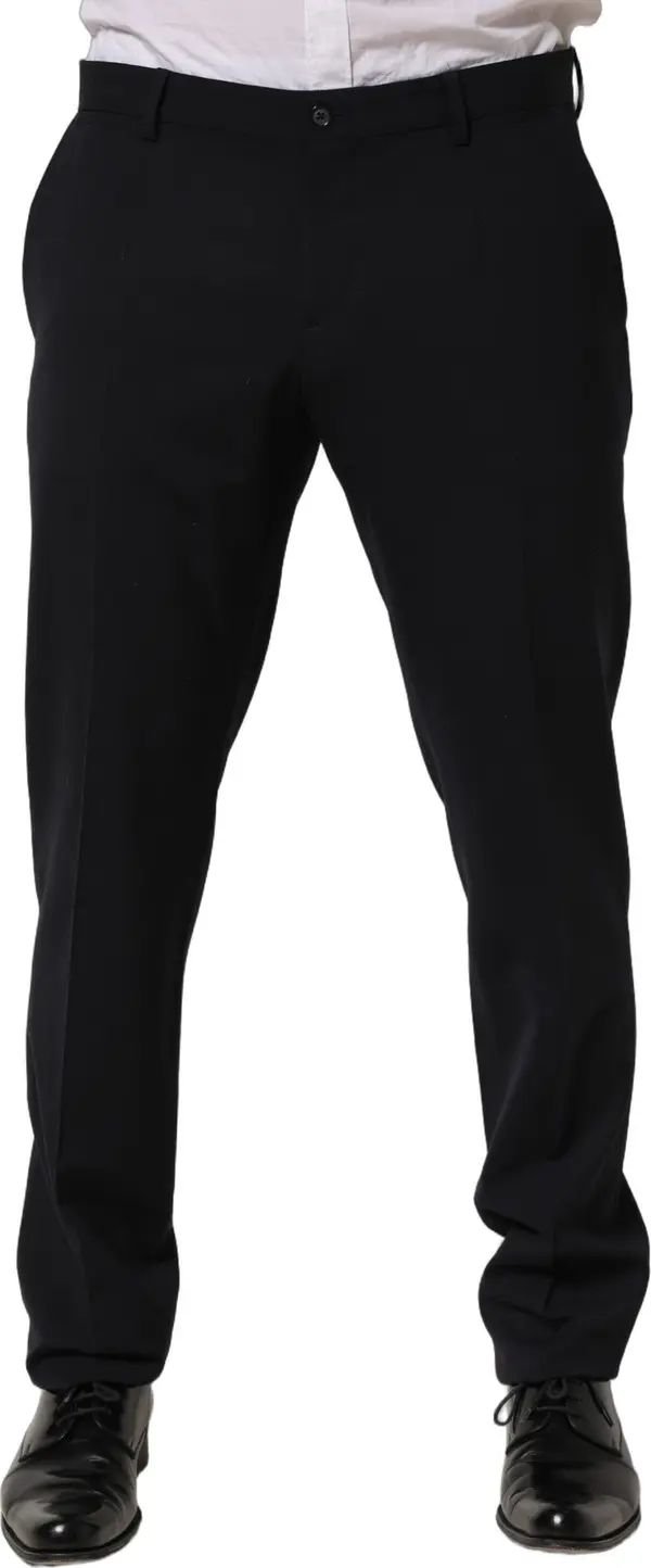 Black Wool Tapered Leg Dress Trouser Pants