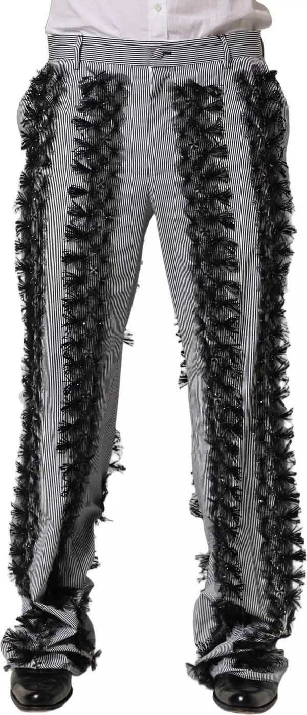 BlackGray Pinstripe Embellished Trouser Pants