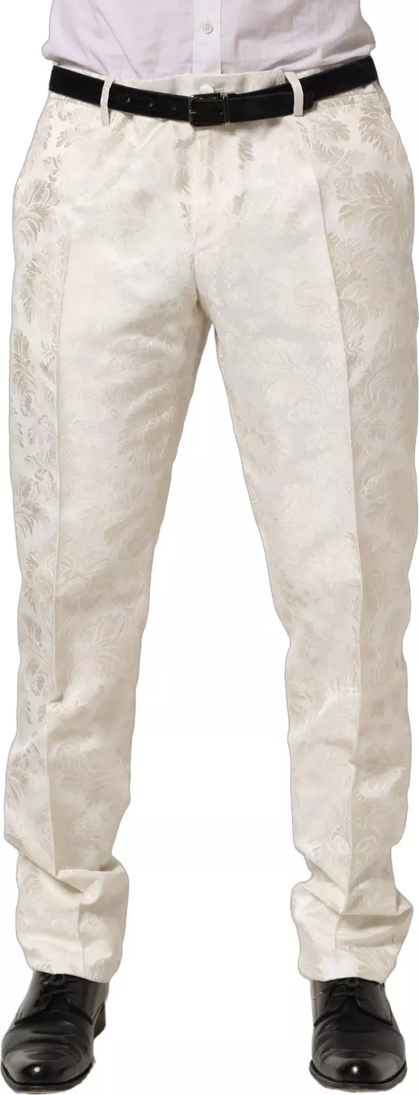White Floral Men Dress Formal Trouser Pants