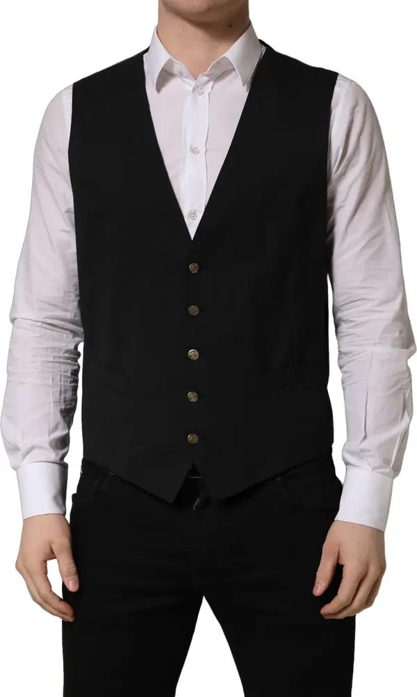Black Single Breasted Men Waistcoat Vest