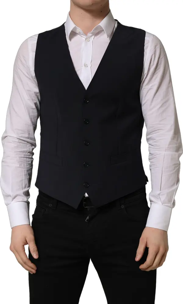 Black Wool Single Breasted Waistcoat Vest