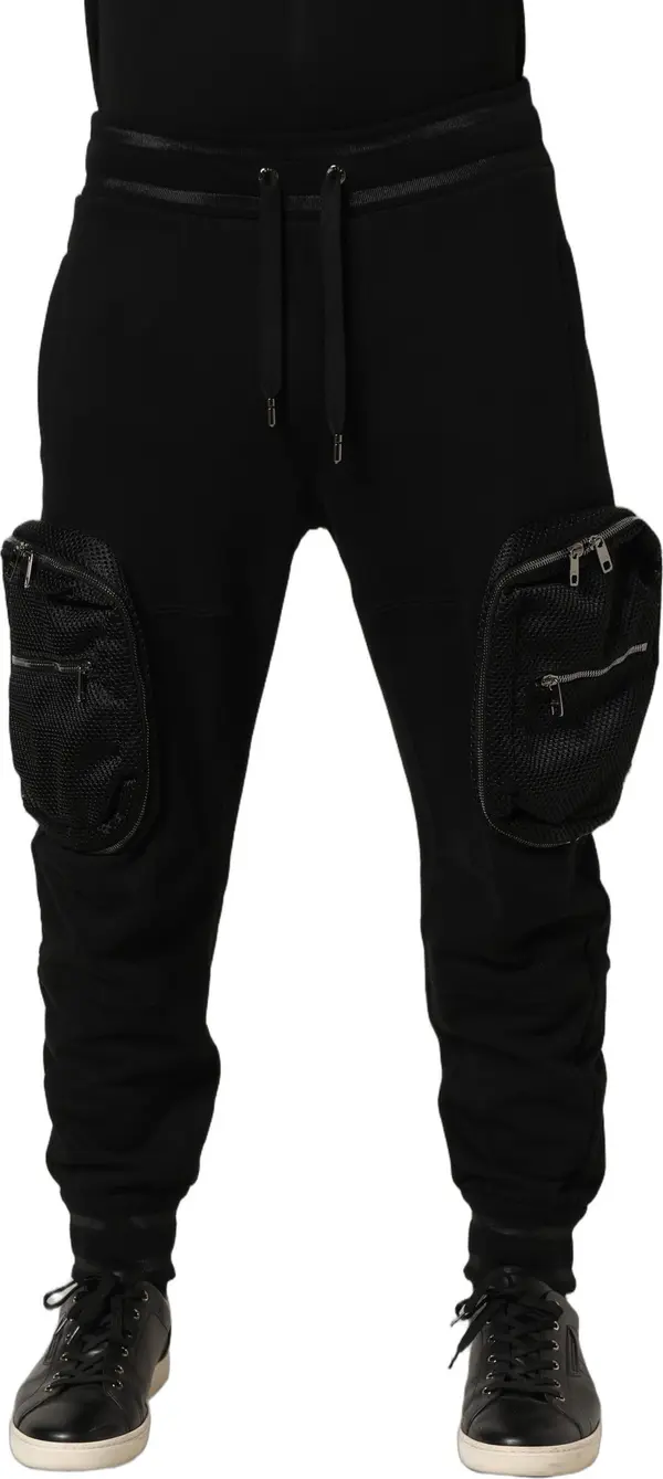 Black Mid Waist Cargo Jogger Sweatpants Pants