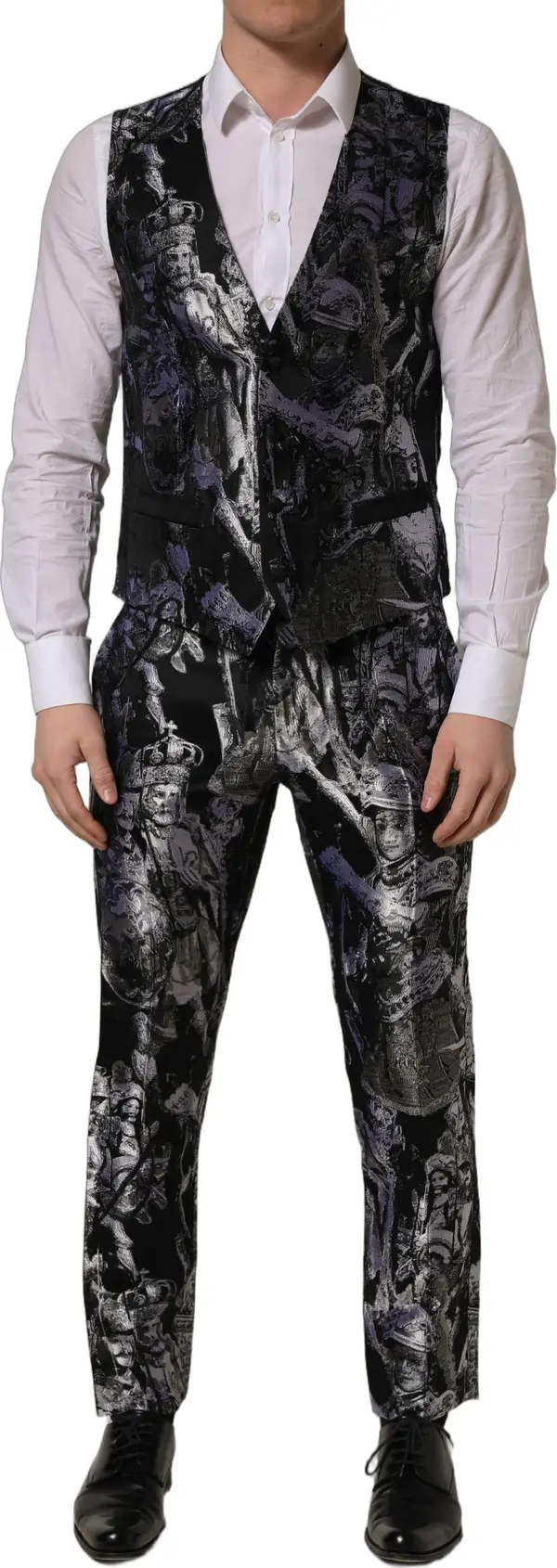 Black Jacquard Slim Fit Formal 3 Piece Suit