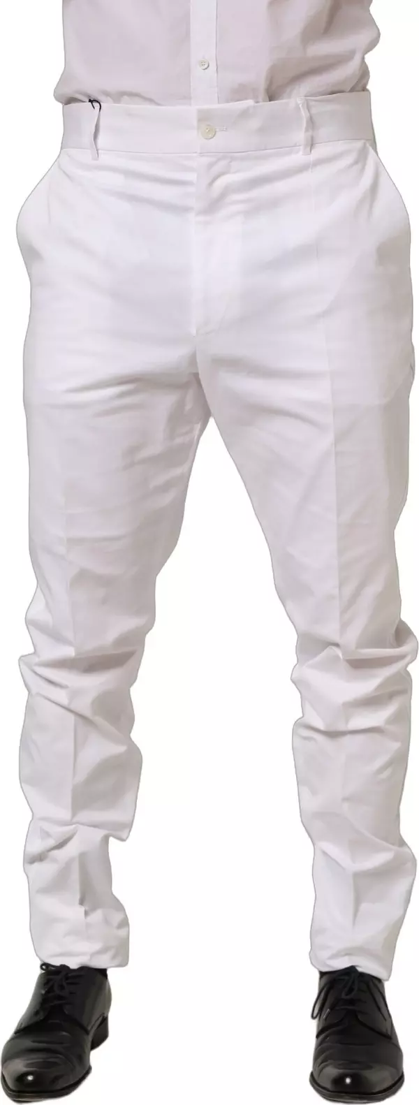 White Cotton Tapered Leg Dress Trouser Pants