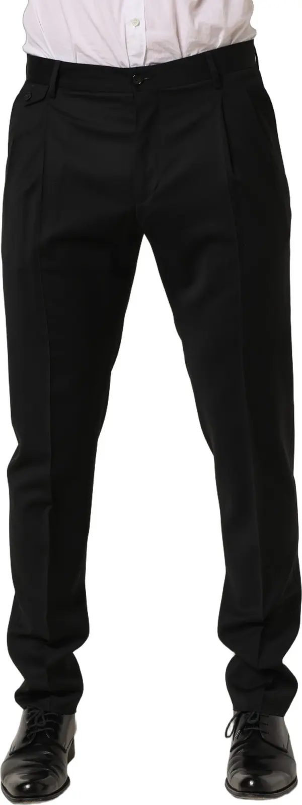 Black Wool Tapered Leg Men Dress Trouser Pants