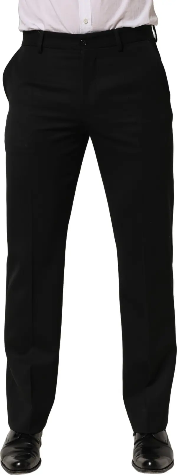 Black Wool Tapered Men Dress Trouser Pants