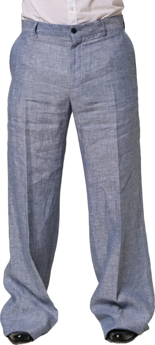 Light Blue Linen Straight Dress Trouser Pants