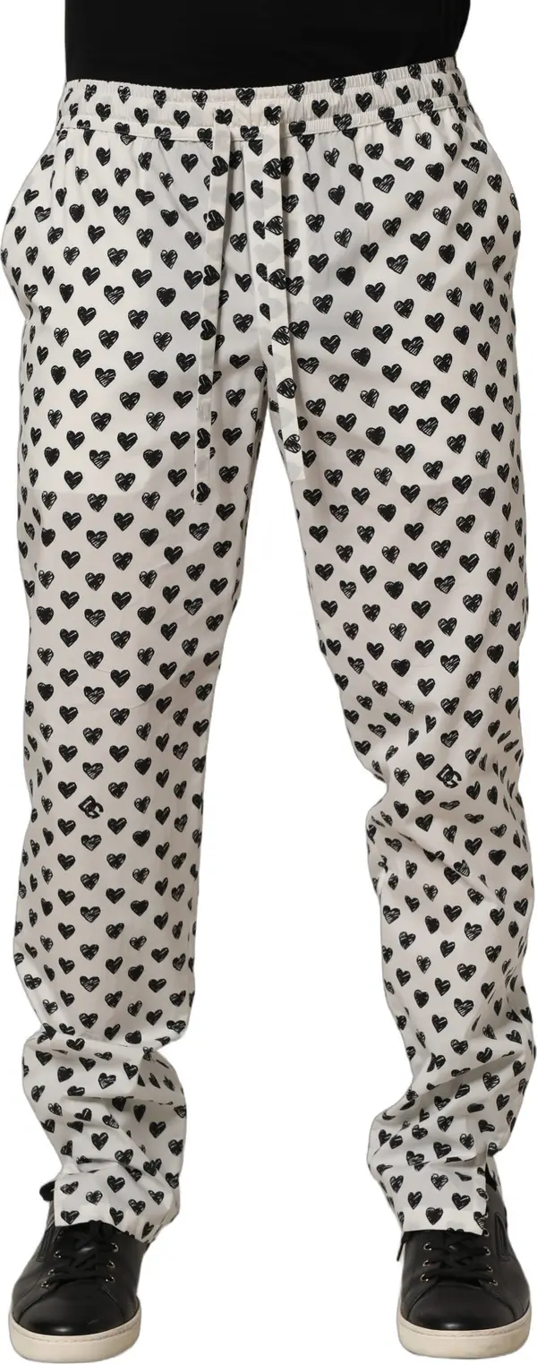 White Graphic Heart Print Men Trousers Pants