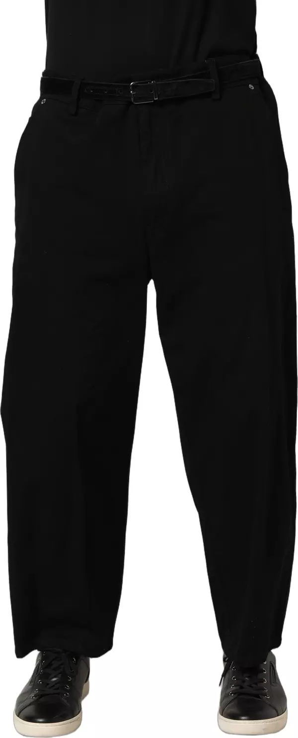 Black Mid Waist Straight Men Trouser Pants