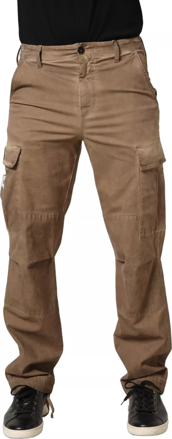 Brown Mid Waist Cargo Straight Trouser Pants