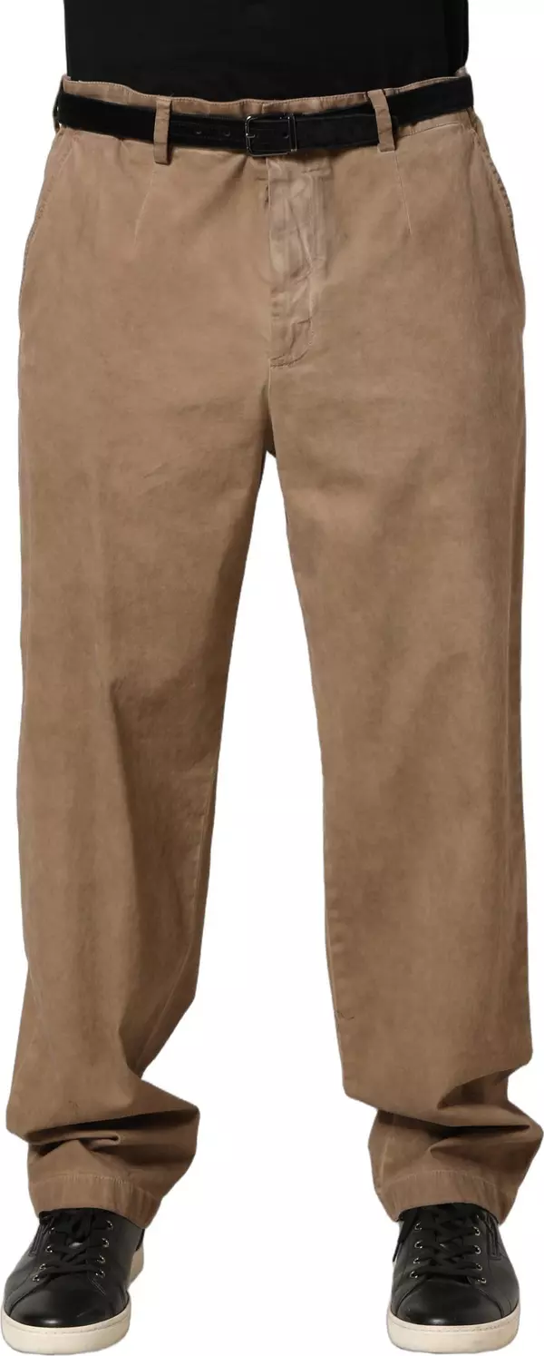 Beige Cotton Straight Leg Men Trouser Pants