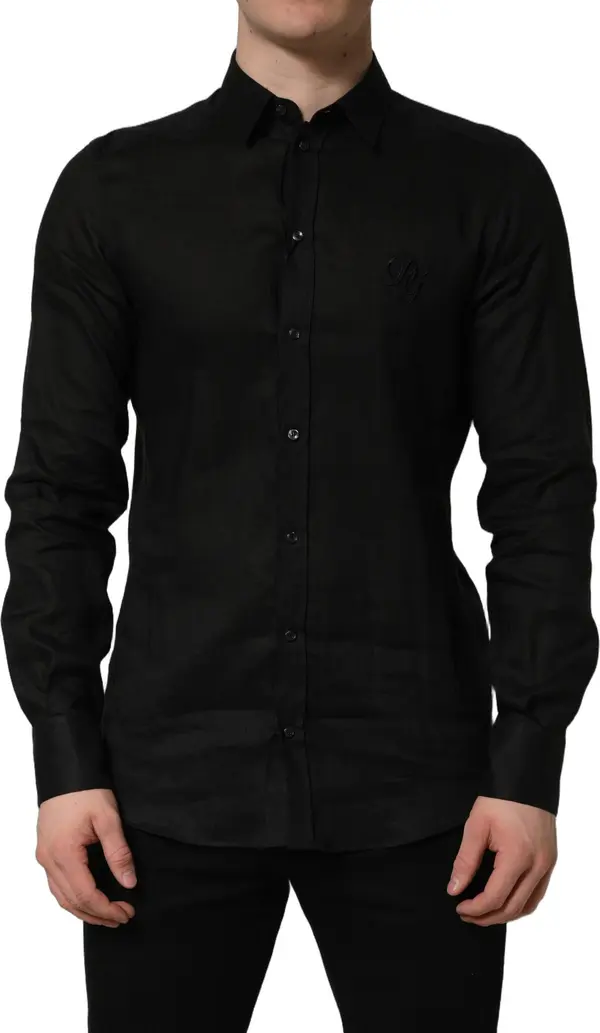Black MARTINI Long Sleeves Linen Dess Shirt