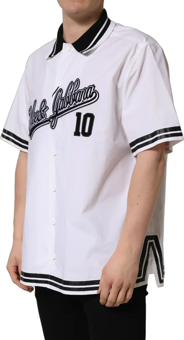 White LogoPatch Cotton Baseball Casual Shirt