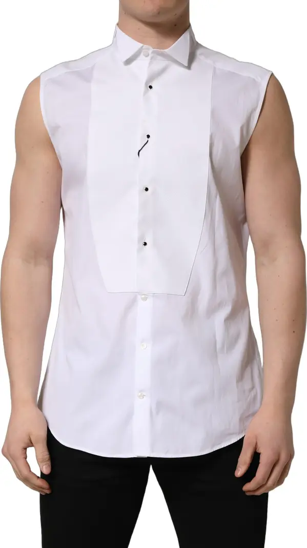 White Cotton MARTINI Sleeveless Men Dress Shirt