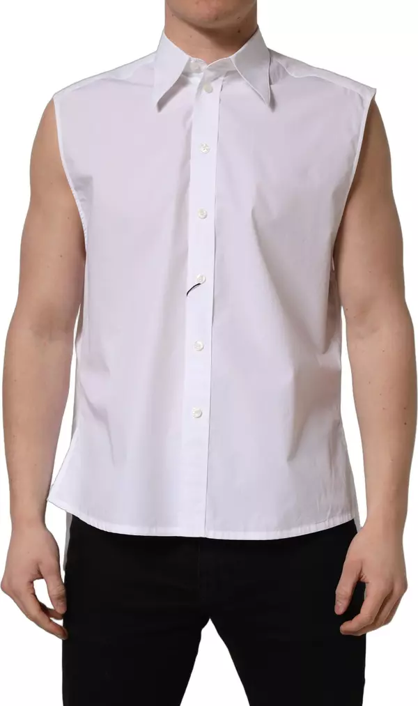 White Cotton Sleeveless Formal Dress Shirt