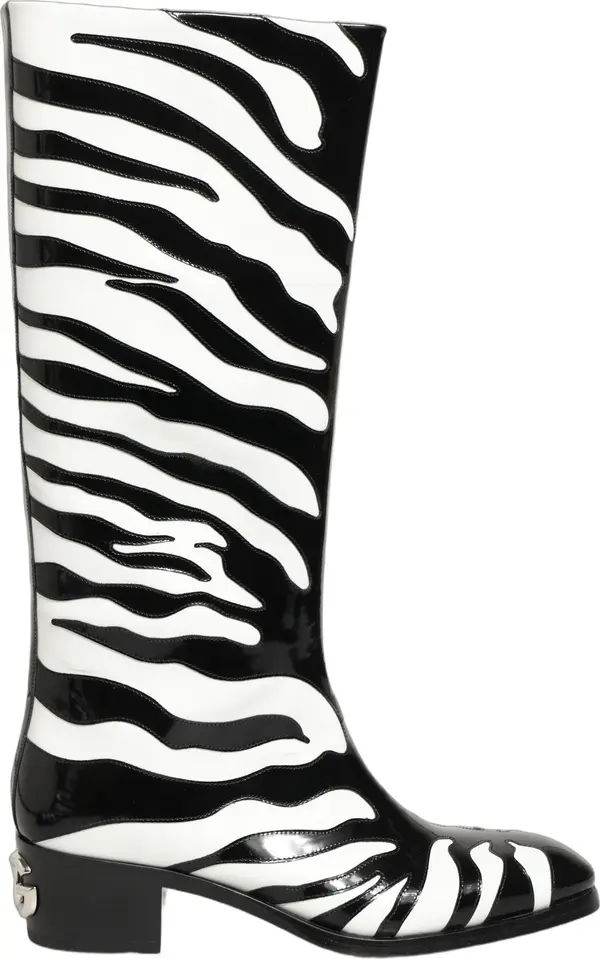 Black White Zebra Knee High Men Boots Shoes