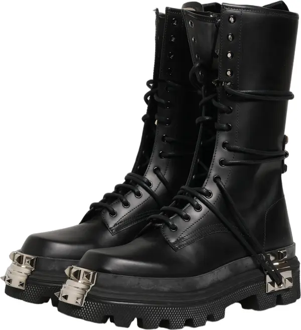 Black Stud Platform Combat High Boots Shoes