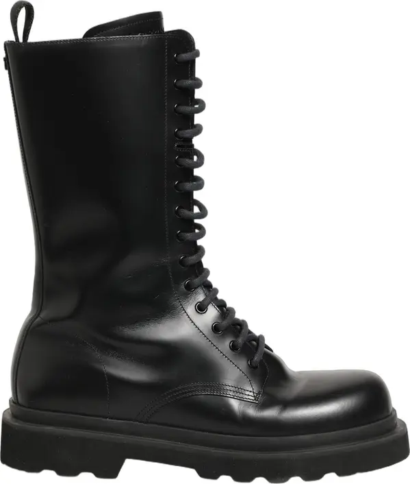 Black Leather Lace Up Men Combat Boots Shoes