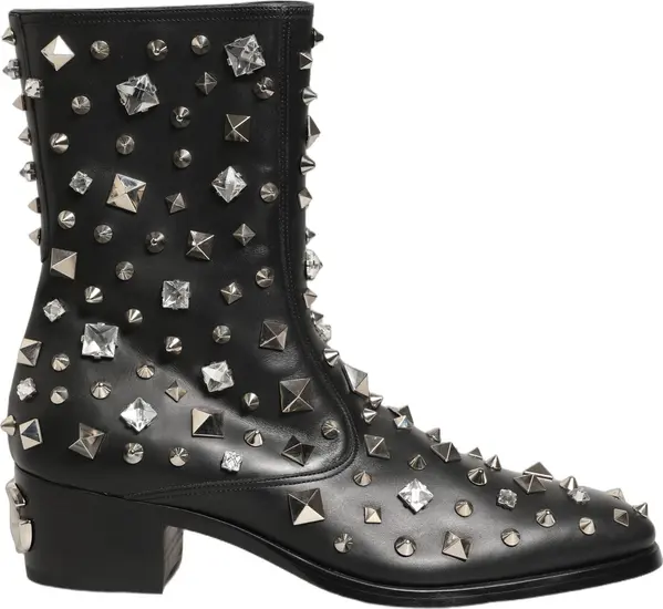 Black Crystal Embellished Short Boots Shoes